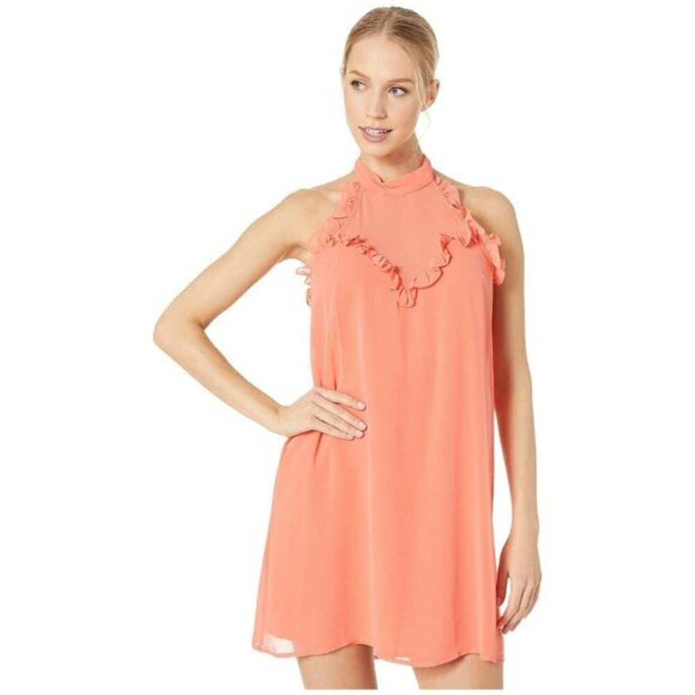 BCBGeneration Mini Dress Orange Ruffle Trim Chiffon Sleeveless A-Line Sz XXS NWT